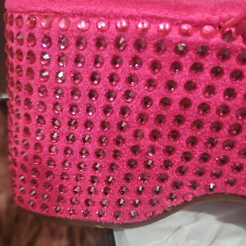 Nasty Gal Pink Platform Slide Sandals with Rhinestone Detail